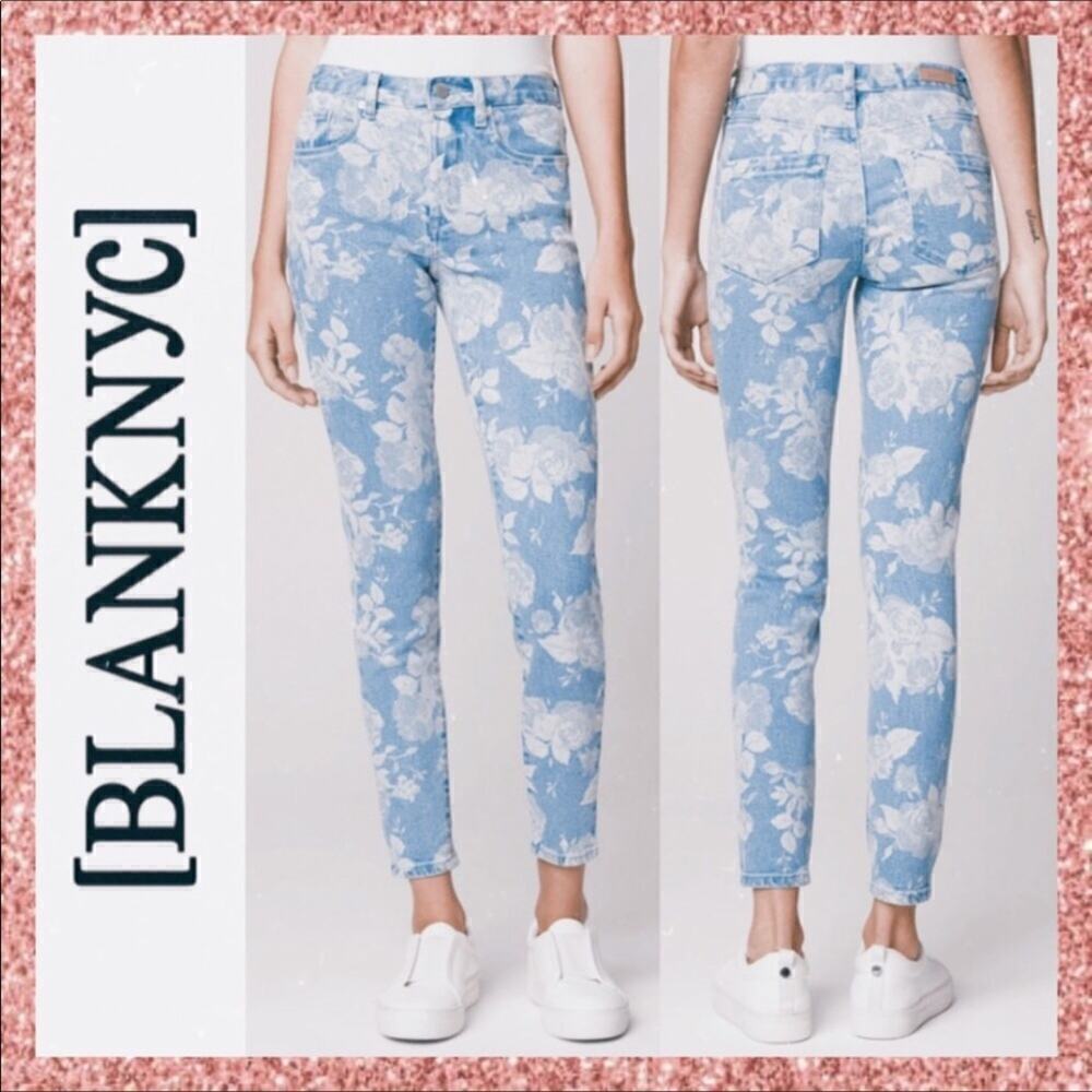 NWT Blank NYC The Bond Midrise Skinny Floral Light Wash Jeans Size 24 v6x